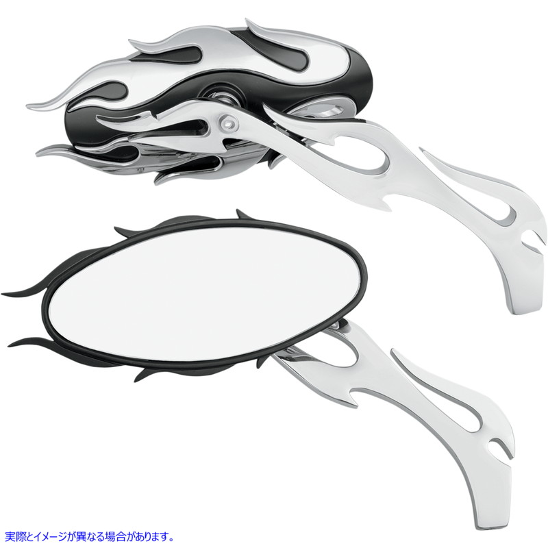 Flame Oval Mirror Black Chrome