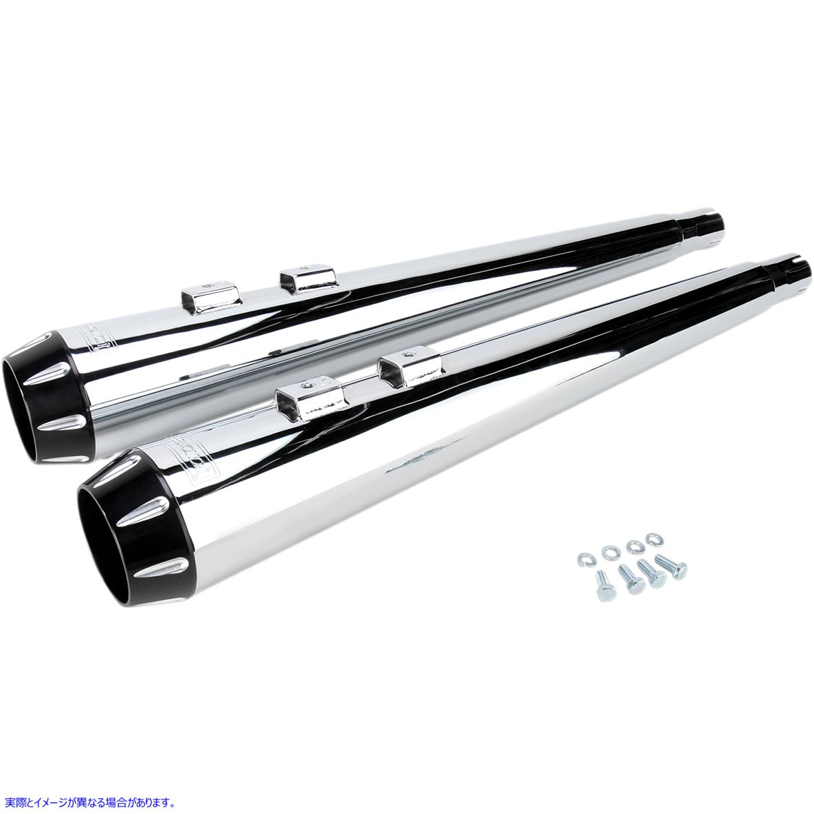 取寄せ メガホンスリップオンマフラー バッサーニエキゾースト Megaphone Mufflers - Chr/Blk - Fluted - Performance Baffle FLH-517RL 18010515