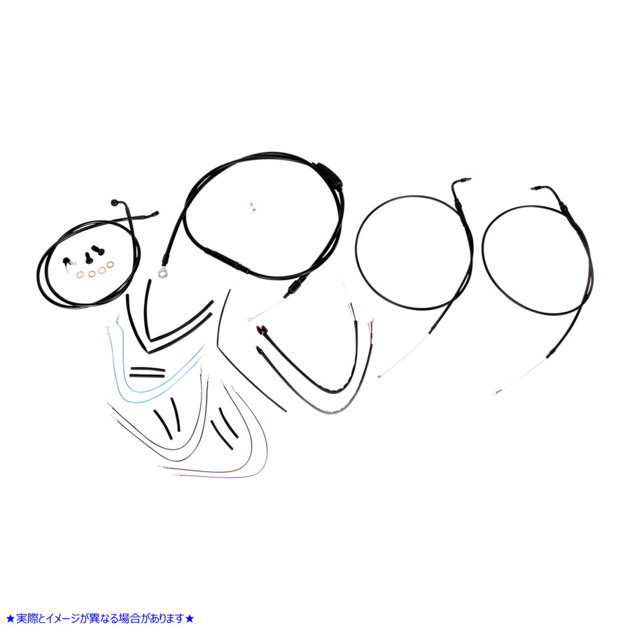 取寄せ エイプハンガーハンドルバー用ブラックビニールハンドルバーケーブル/ラインキット - 16インチ バーリーブランド Complete Black Vinyl Handlebar Cable/Line Kit for Ape Hanger Handlebars - 16 B30-1072 06100756