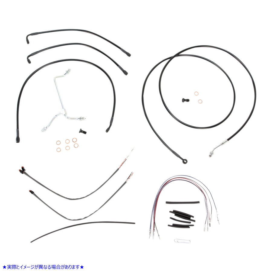 取寄せ コンプリート黒いビニールハンドルケーブル/ブレーキラインキット類人猿ハンガーハンドルバー用 バーリーブランド Complete Black Vinyl Handlebar Cable/Line Kit for Ape Hanger Handlebars - 15 B30-1114 06100816