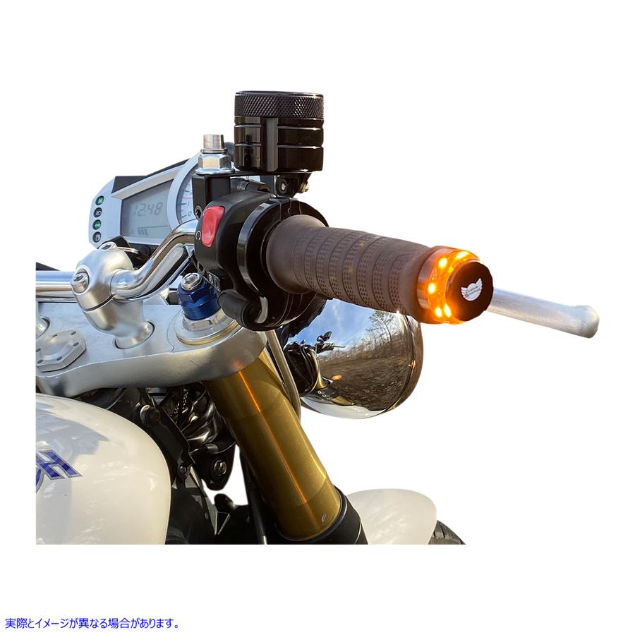 取寄せ ハンドルバーエンド デュアル LED ライト - ユニバーサル カスタムダイナミクス Handlebar End Dual LED Lights - Universal CD-BAR-END-AW-B 20201889