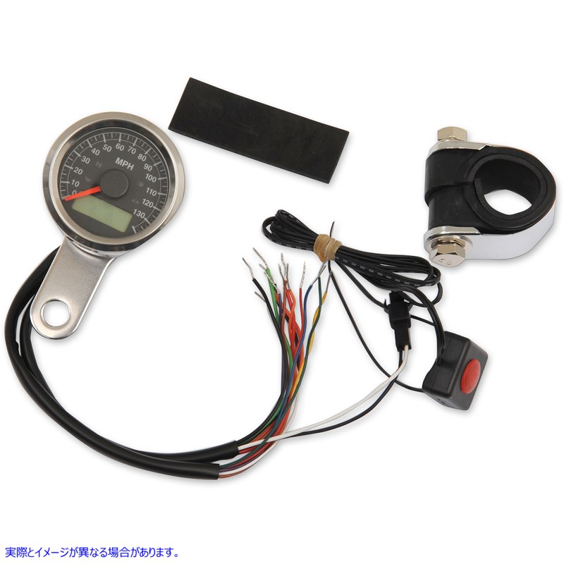 取寄せ プログラム可能なスピードメーター（インジケーターライト付き） - ステンレススチール - 140 MPH LED ブラックフェイス - 1-7/8インチ ドラッグスペシャリティーズ Programmable Speedometer with Indicator 2210-0416 22100416