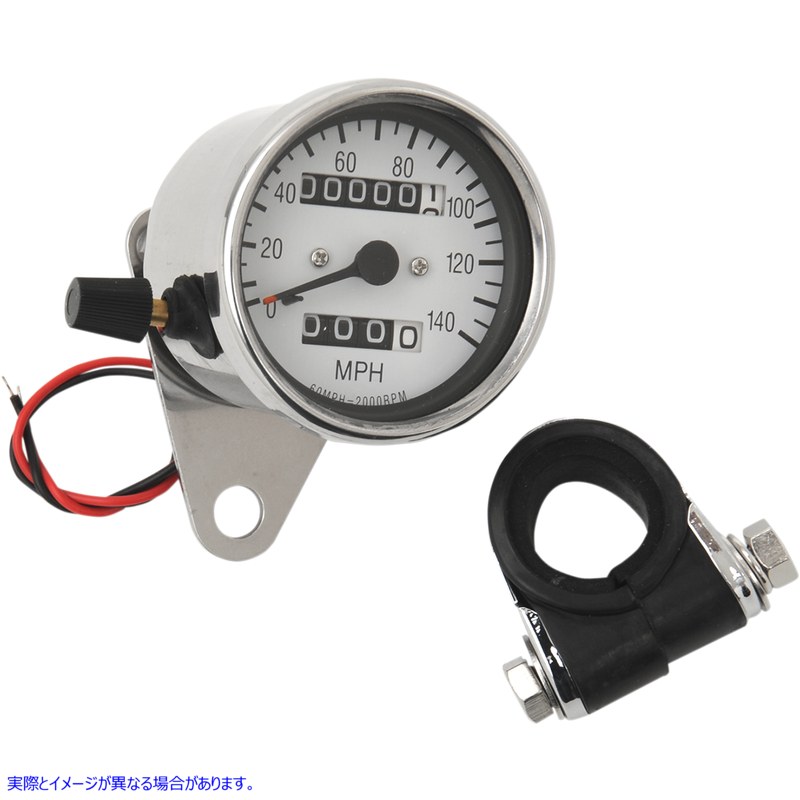取寄せ 2.4インチ MPH ミニ LED 機械式スピードメーター/インジケーター/トリップ - クロームハウジング - ホワイトフェイス - 2:1 ドラッグスペシャリティーズ 2.4 MPH Mini LED Mechanical Speedometer/Indicator DS-243836 DS243836