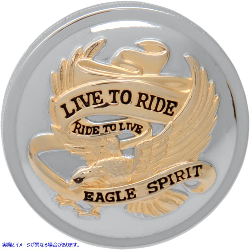 取寄せ Live to Ride「ガスキャップ - ベントなし ドラッグスペシャリティーズ Live to Ride Gas Cap - Non-Vented - Chrome with Gold DS-390148 DS390148