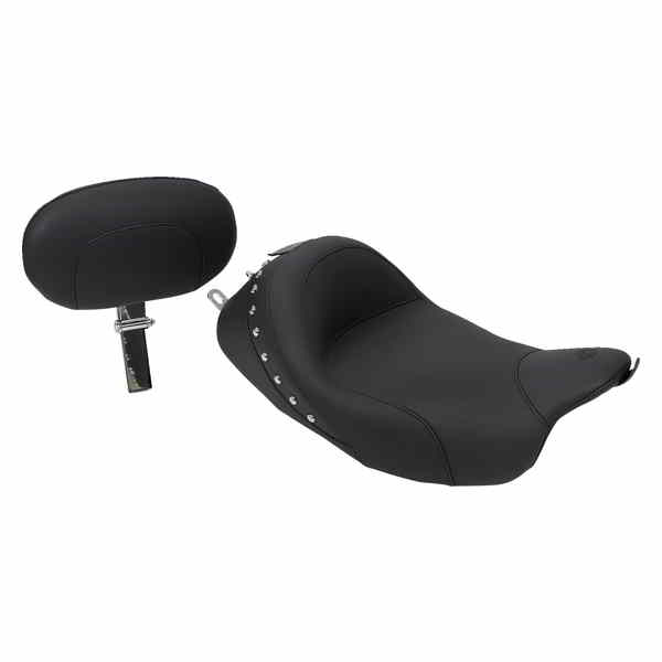 取寄せ 取り外し可能なバックレストを備えたワイドスタイルのソロシート マスタング Wide Solo Seat - With Backrest - Black - Studded W/Concho - FL '08+ 79602 08010464