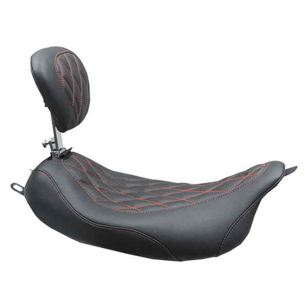 取寄せ 取り外し可能な運転席背もたれ付き Wide Tripper? ソロシート マスタング Wide Tripper? Solo Seat - w/ Drivers Backrest - Black w/ American Beauty Red Stitching 79727AB 08011377