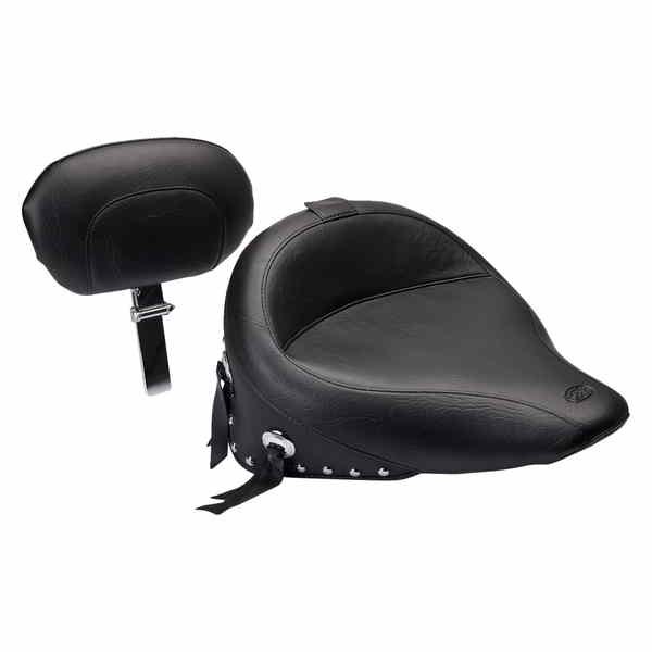 取寄せ 取り外し可能なバックレストを備えたワイドスタイルのソロシート マスタング Wide Solo Seat - With Backrest - Black - Studded w/ Concho - FLST '00-'15 79485 08020491