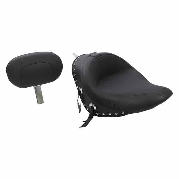 取寄せ 取り外し可能なバックレストを備えたワイドスタイルのソロシート マスタング Wide Solo Seat - With Backrest - Black - Studded W/Concho - Softail '06-'10 79532 08020534