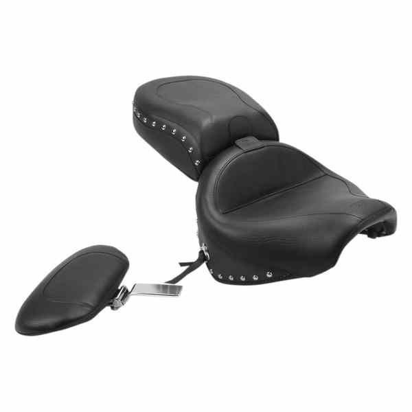 取寄せ ワイドツーリング2アップシート マスタング Seat - Wide Touring - With Driver Backrest - Two-Piece - Chrome Studded - Black w/Conchos 79190 08100407