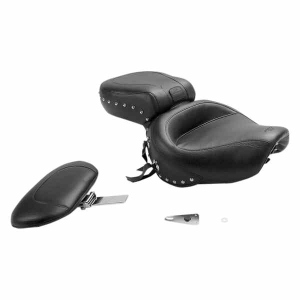 取寄せ ワイドツーリング2アップシート マスタング Seat - Wide Touring - With Driver Backrest - One-Piece - Chrome Studded - Black w/Conchos 79237 08100415