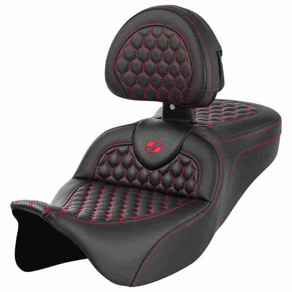 【並行輸入品】 サドルマン ロードソファ  シート - ハニカム - レッドステッチ - バックレスト付き - FLH/FLT 08-23 808-07B-189B4 08011643