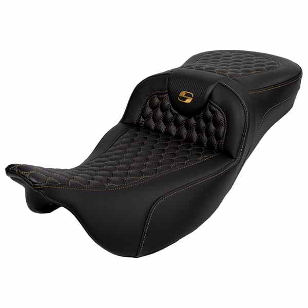 【並行輸入品】 サドルマン ロードソファ  シート - ハニカム - ゴールドステッチ - エクステンデッドリーチ - バックレストなし - FLH/FLT 08-24 808-07B-19007 08011650