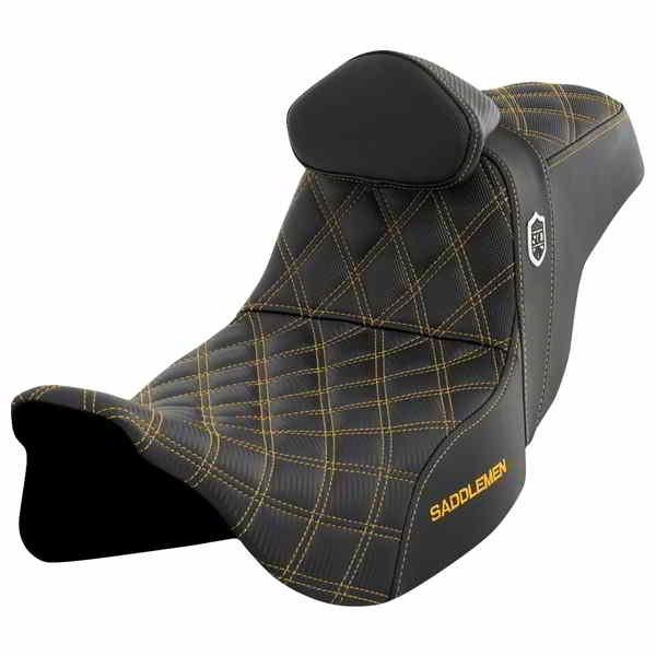 【並行輸入品】 サドルマン プロシリーズ SDC パフォーマンスシート - バックレスト付き - ゴールドステッチ - FLH/FLT 08-25 SC80807GOLRT 08011663