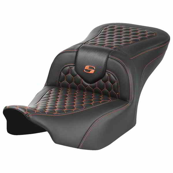 【並行輸入品】 サドルマン ロードソファ  シート - バックレストなし - ハニカム - オレンジステッチ - FLTR/FLHX 23-24 823-07-18903 08011744