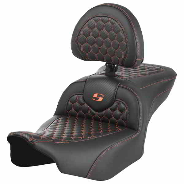 【並行輸入品】 サドルマン ロードソファ  シート - バックレスト付き - ハニカム - オレンジステッチ - FLTR/FLHX 23-24 823-07-189B3 08011751