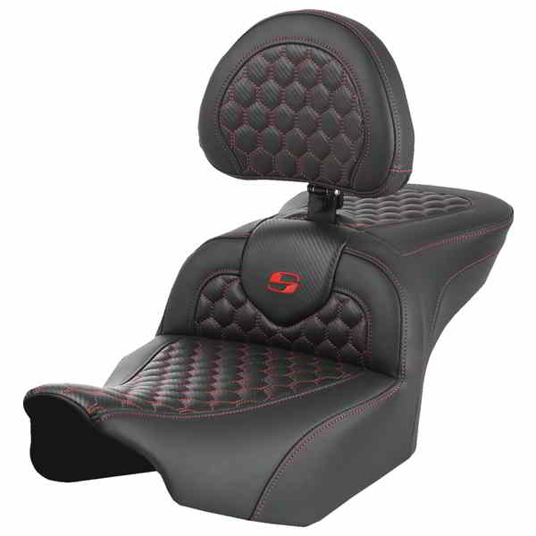 【並行輸入品】 サドルマン ロードソファ  シート - バックレスト付き - ハニカム - レッドステッチ - FLTR/FLHX 23-24 823-07-189B4 08011752