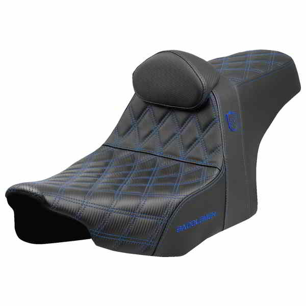 【並行輸入品】 サドルマン プロシリーズ SDC パフォーマンスシート - ブルーステッチ - バックレスト付き - FLT/FLH 23-25 SC82307DB1 08012007