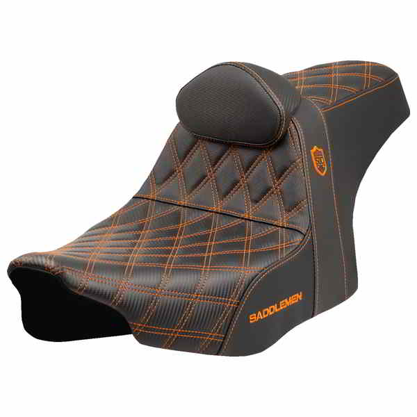 【並行輸入品】 サドルマン プロシリーズ SDC パフォーマンスシート - オレンジステッチ - バックレスト付き - FLT/FLH 23-25 SC82307DB3 08012009