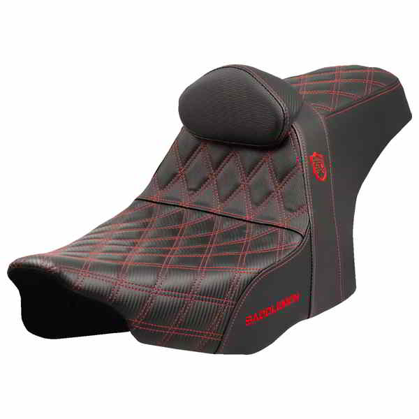 【並行輸入品】 サドルマン プロシリーズ SDC パフォーマンスシート - レッドステッチ - バックレスト付き - FLT/FLH 23-25 SC82307DB4 08012010