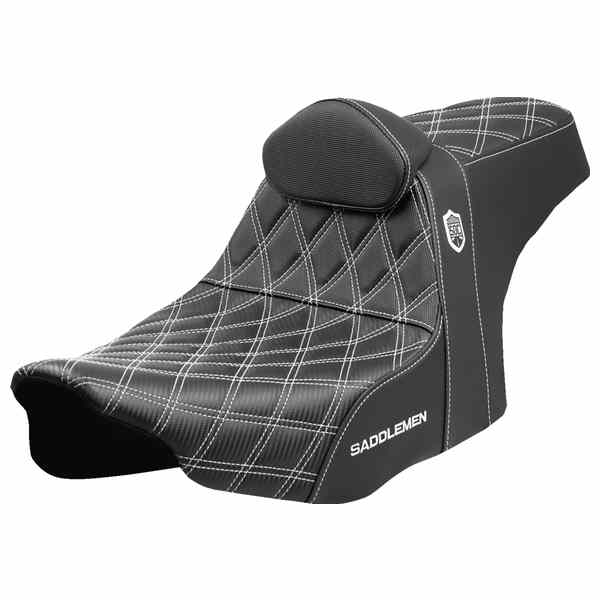 【並行輸入品】 サドルマン プロシリーズ SDC パフォーマンスシート - ホワイトステッチ - バックレスト付き - FLT/FLH 23-25 SC82307DB6 08012012