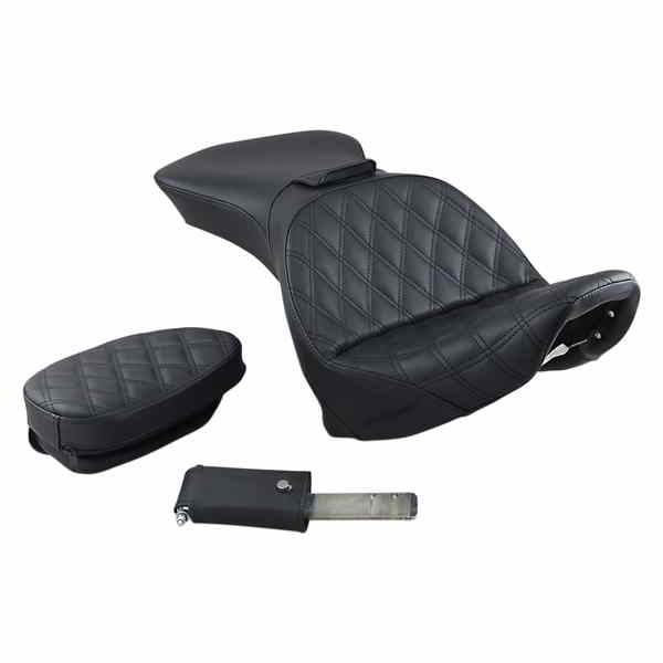 取寄せ エクスプローラーシート サドルマン Explorer Seat - With Backrest - Lattice Stitched - Black - FLSTS 800-23-030LS 08021077