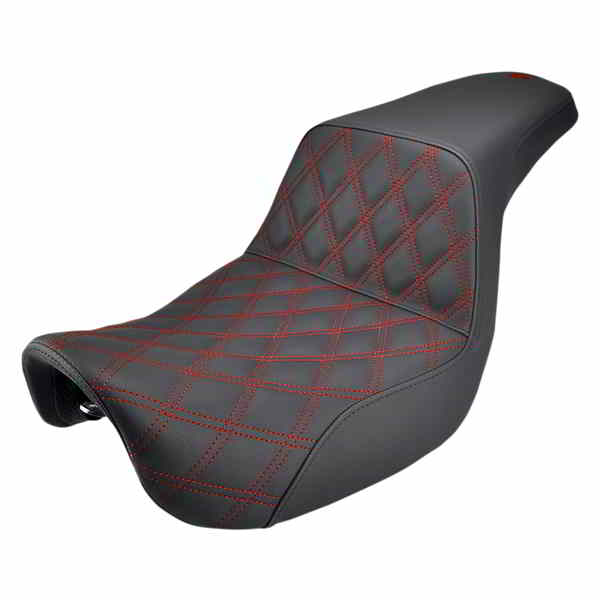 取寄せ ステップアップシート - フロントラティスステッチ/赤いステッチ サドルマン Step-Up Seat - Front Lattice Stitch/With Red Stitching - Black - Dyna 806-04-172RD 08030593